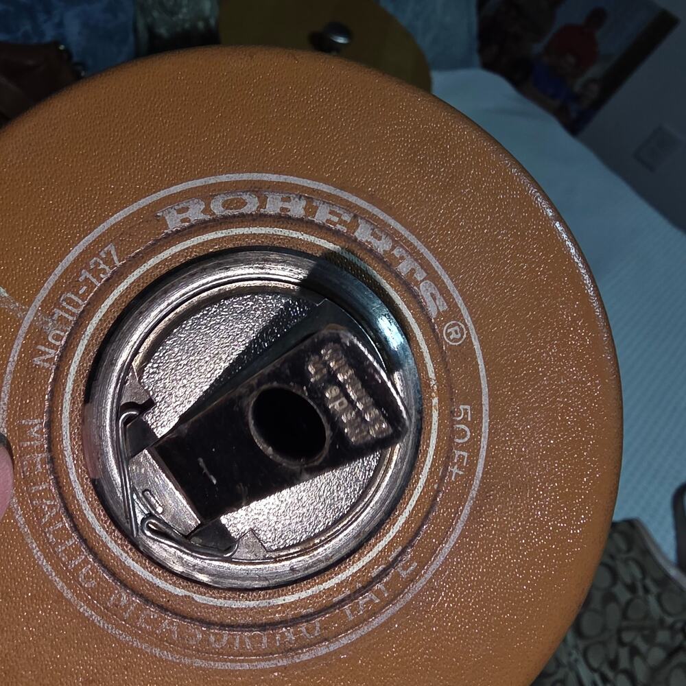 VINTAGE ROBERTS 50' REEL TAPE MEASURE ROLL UP - Picture 2 of 4